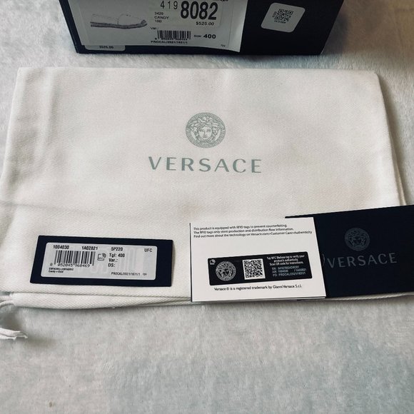 Versace Chain-Print Cotton Espadrille Loafers Pink Size 10B New In Box Authentic - Picture 2 of 13